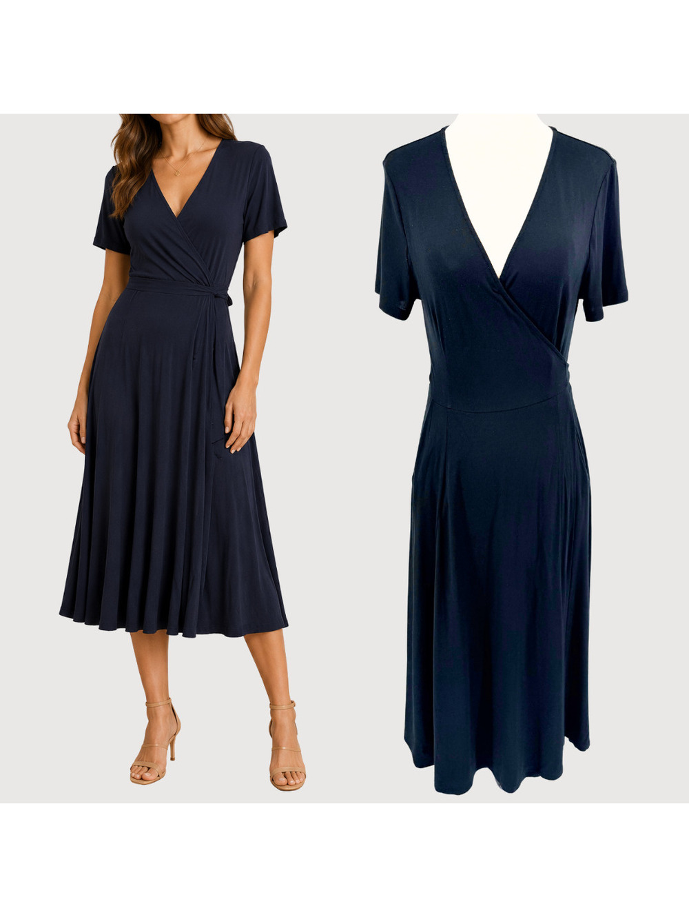 Boden Wrap Midi Dress Black Jersey Tie Waist 4P